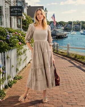 Hunter Bell Evelyn Dress Clay Beige 4 Silk Blend Cottage Core Retired